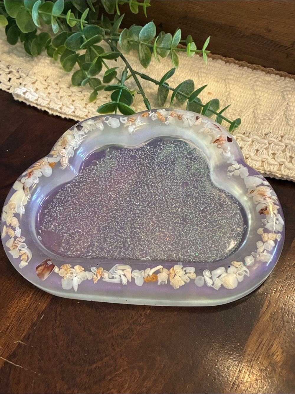 Lavender Shell Accent Tray - Decorative Home Bath Catchall